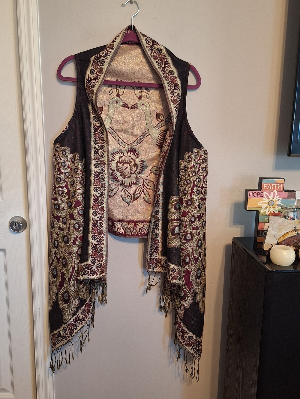 Boho Floral Fringe Open Front Vest   Homemade